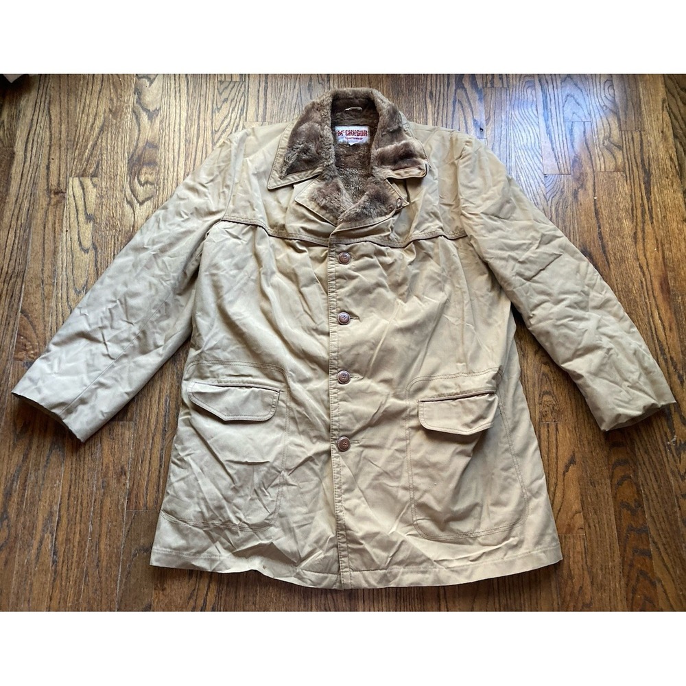 Vintage McGregor Jacket Mens 46L Western Sherpa Faux Fur Lined Coat Beige